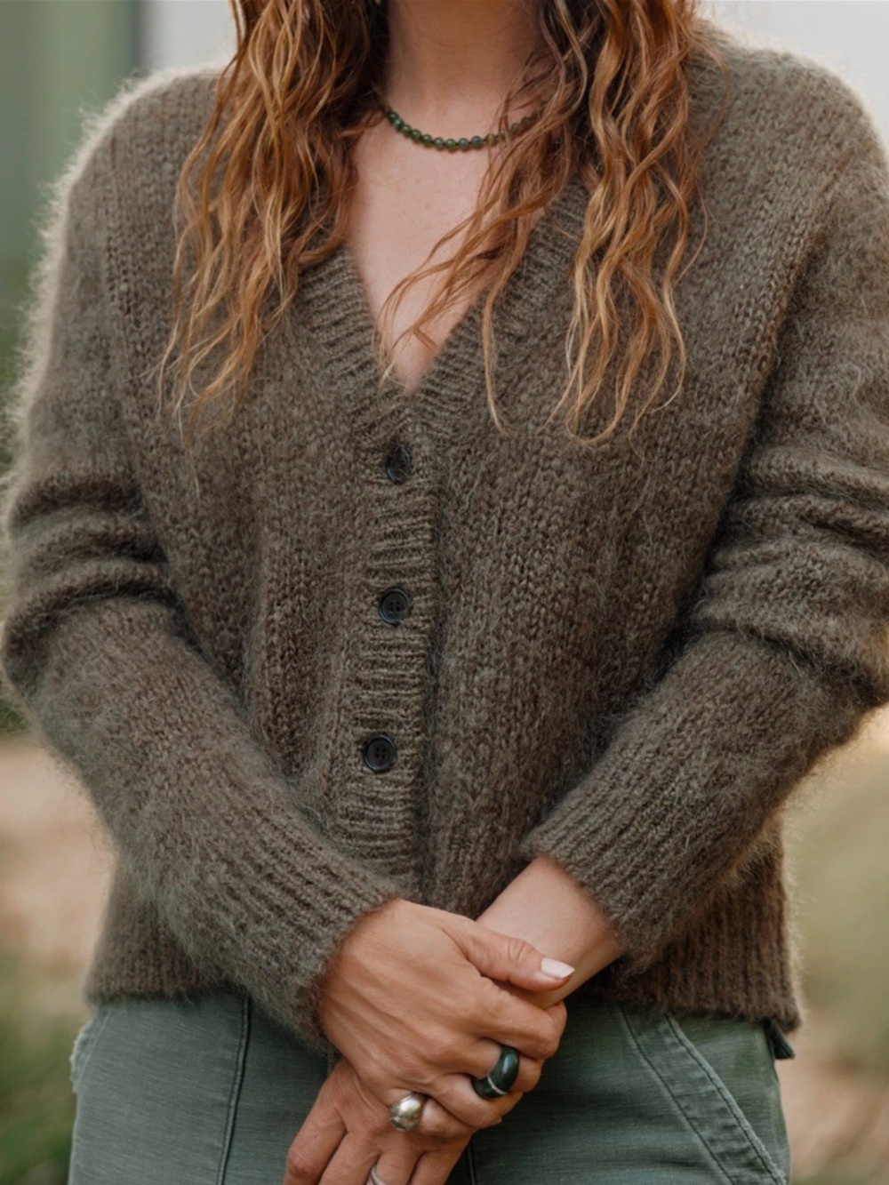jenni kayne •  mohair boyfriend cardigan sweater stone